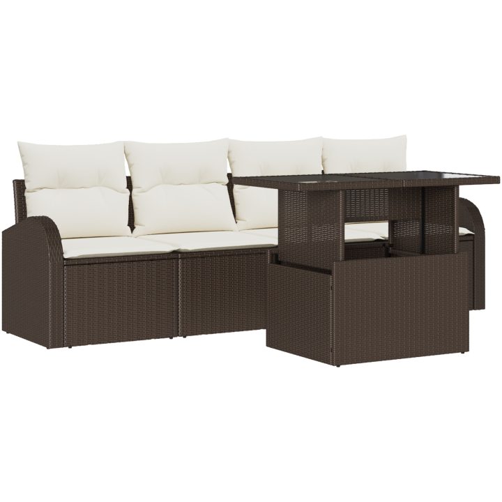 5-delat trädgårdsofa set med kuddar Brun polyrotting vidaXL Stor – bild 2