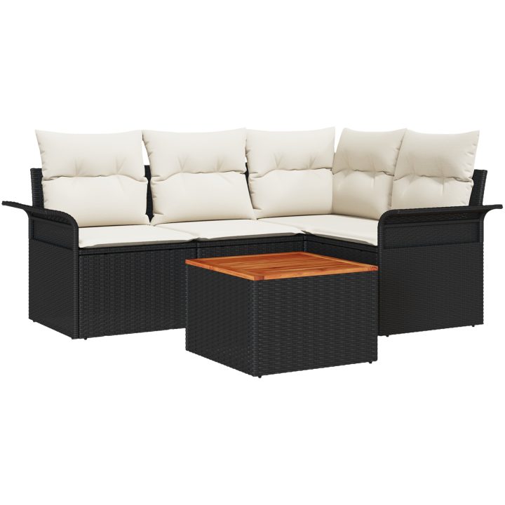 5-delat trädgårdsofa set med kuddar svart konstrotting akacia vidaXL 55 x 55 x 37 cm – bild 2