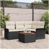 5-delat trädgårdsofa set med kuddar svart konstrotting akacia vidaXL 55 x 55 x 37 cm – miniatyr 1