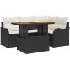 5-delat Trädgårdsofa Set med Kuddar Svart Poly Rattan Akacia vidaXL Stor – miniatyr 2