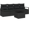 5-delat trädgårdsofa-set med kuddar svart polyrotting vidaXL Stor – miniatyr 2