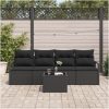 5-delat trädgårdsofa-set med kuddar svart polyrotting vidaXL Stor – miniatyr 3