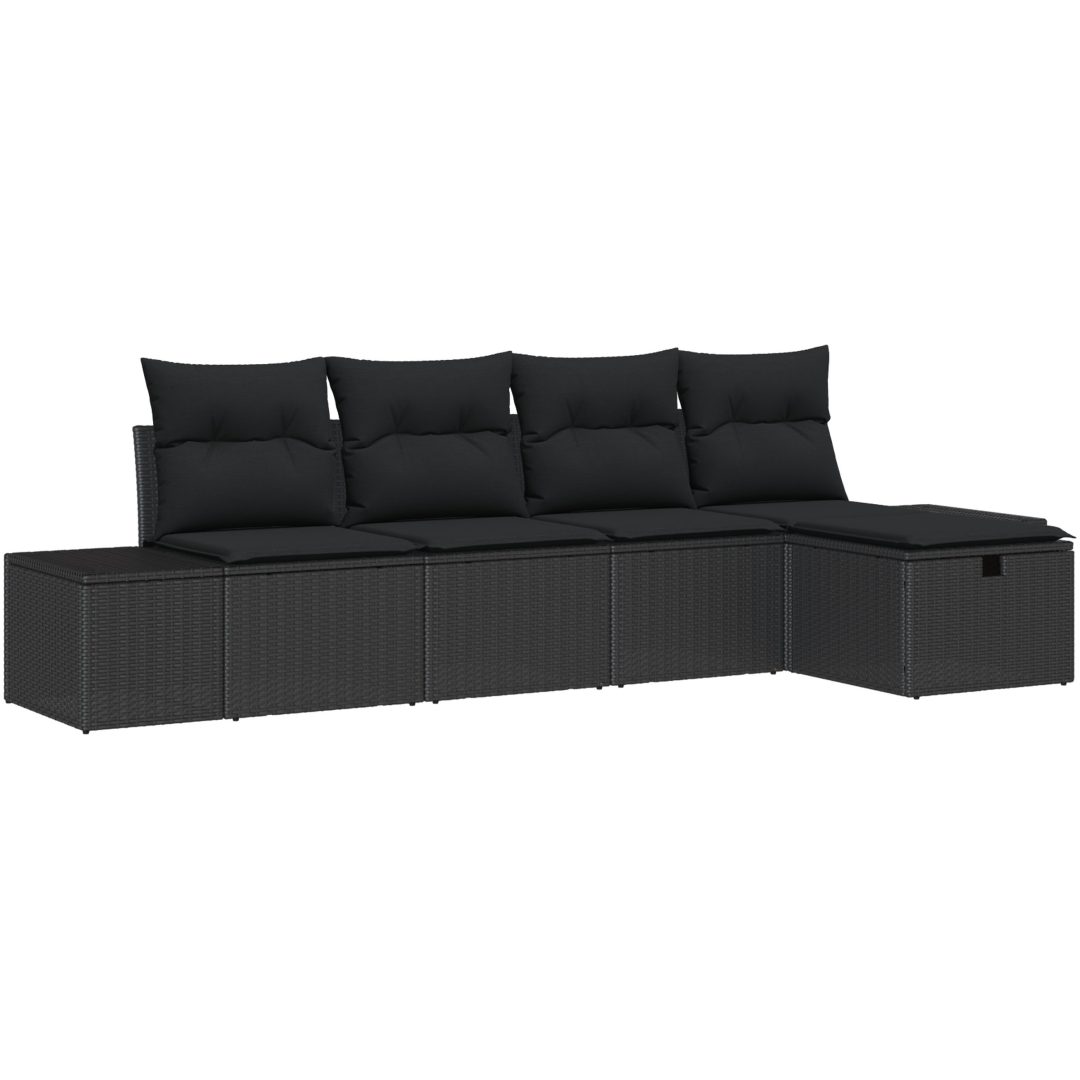5-delat trädgårdsofaset med kuddar svart poly-rotting vidaXL 55 x 62 x 69 cm – bild 2