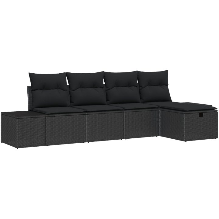 5-delat trädgårdsofaset med kuddar svart poly-rotting vidaXL 55 x 62 x 69 cm – bild 2