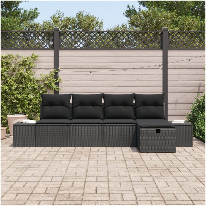 5-delat trädgårdsofaset med kuddar svart poly-rotting vidaXL 55 x 62 x 69 cm – bild 3