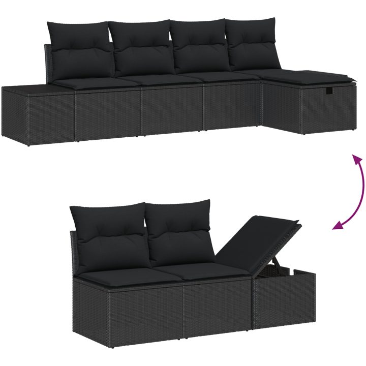 5-delat trädgårdsofaset med kuddar svart poly-rotting vidaXL 55 x 62 x 69 cm – bild 7