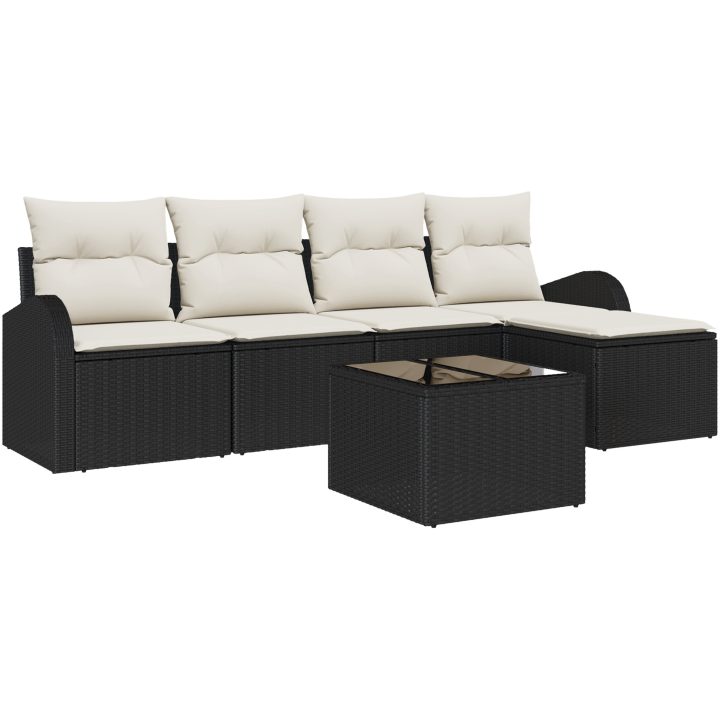5-delat Trädgårdsoff-set med Dynor Brun Poly Rattan vidaXL 55 x 55 x 37 cm – bild 2