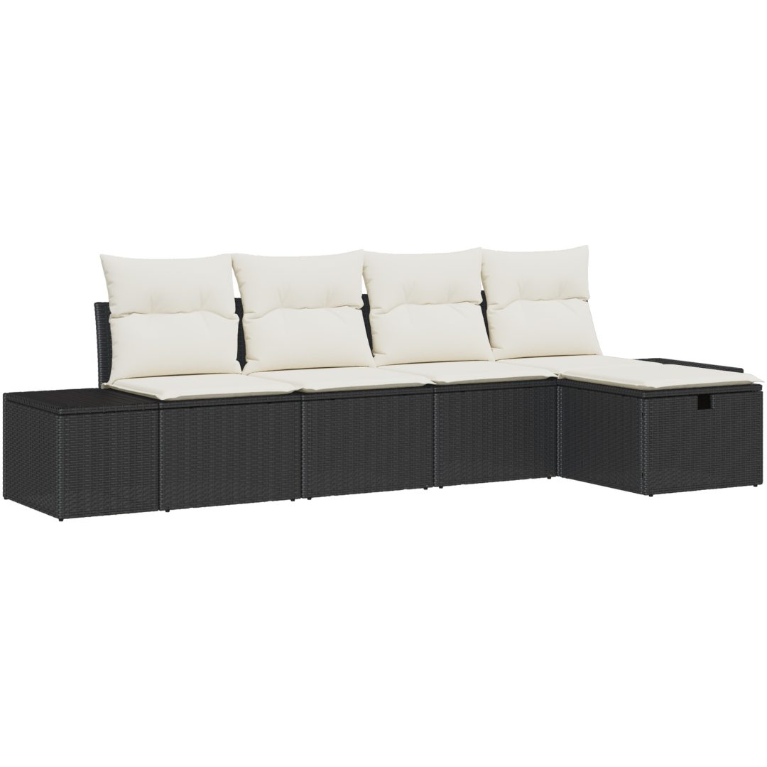 5-delat trädgårdsoff-set med dynor svart poly-rotting vidaXL 55 x 62 x 69 cm – bild 2