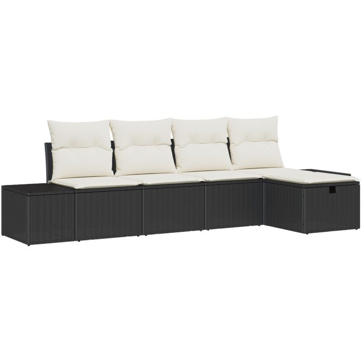 5-delat trädgårdsoff-set med dynor svart poly-rotting vidaXL 55 x 62 x 69 cm – bild 2