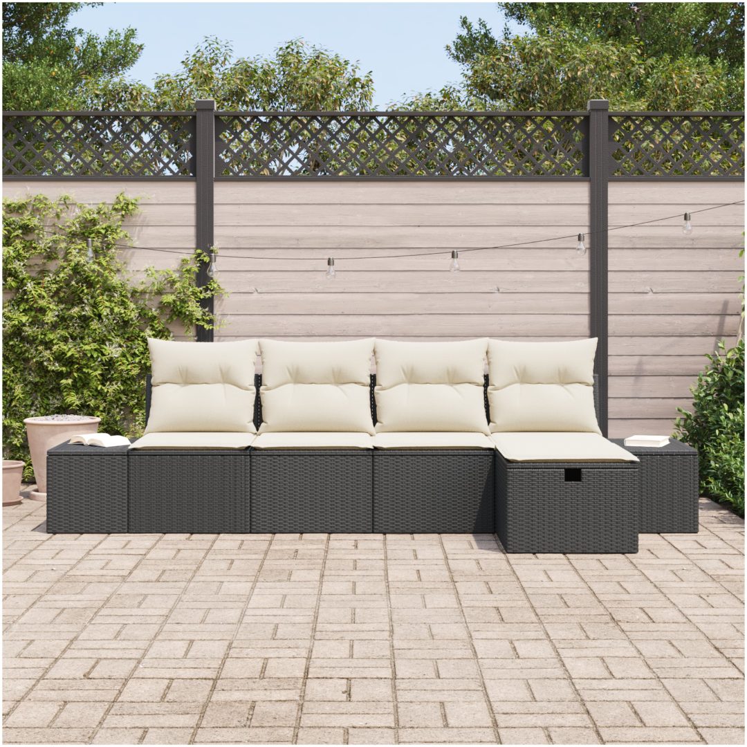 5-delat trädgårdsoff-set med dynor svart poly-rotting vidaXL 55 x 62 x 69 cm – bild 3