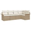 5-delat trädgårdsoff-set med kuddar Beige Poly Rattan vidaXL Medium – miniatyr 2