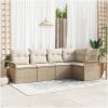 5-delat trädgårdsoff-set med kuddar Beige Poly Rattan vidaXL Medium – miniatyr 1