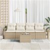 5-delat Trädgårdsoff Set med Kuddar Beige Poly Rattan vidaXL Mellan – miniatyr 3