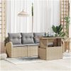 5-delat trädgårdsoff-set med kuddar beige poly-rotting vidaXL 100 x 55 x 73 cm – miniatyr 1