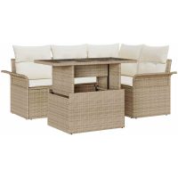 5-delat Trädgårdsoff Set med Kuddar Beige Poly rotting vidaXL