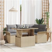5-delat Trädgårdsoff-set med Kuddar Beige Poly-Rottning vidaXL
