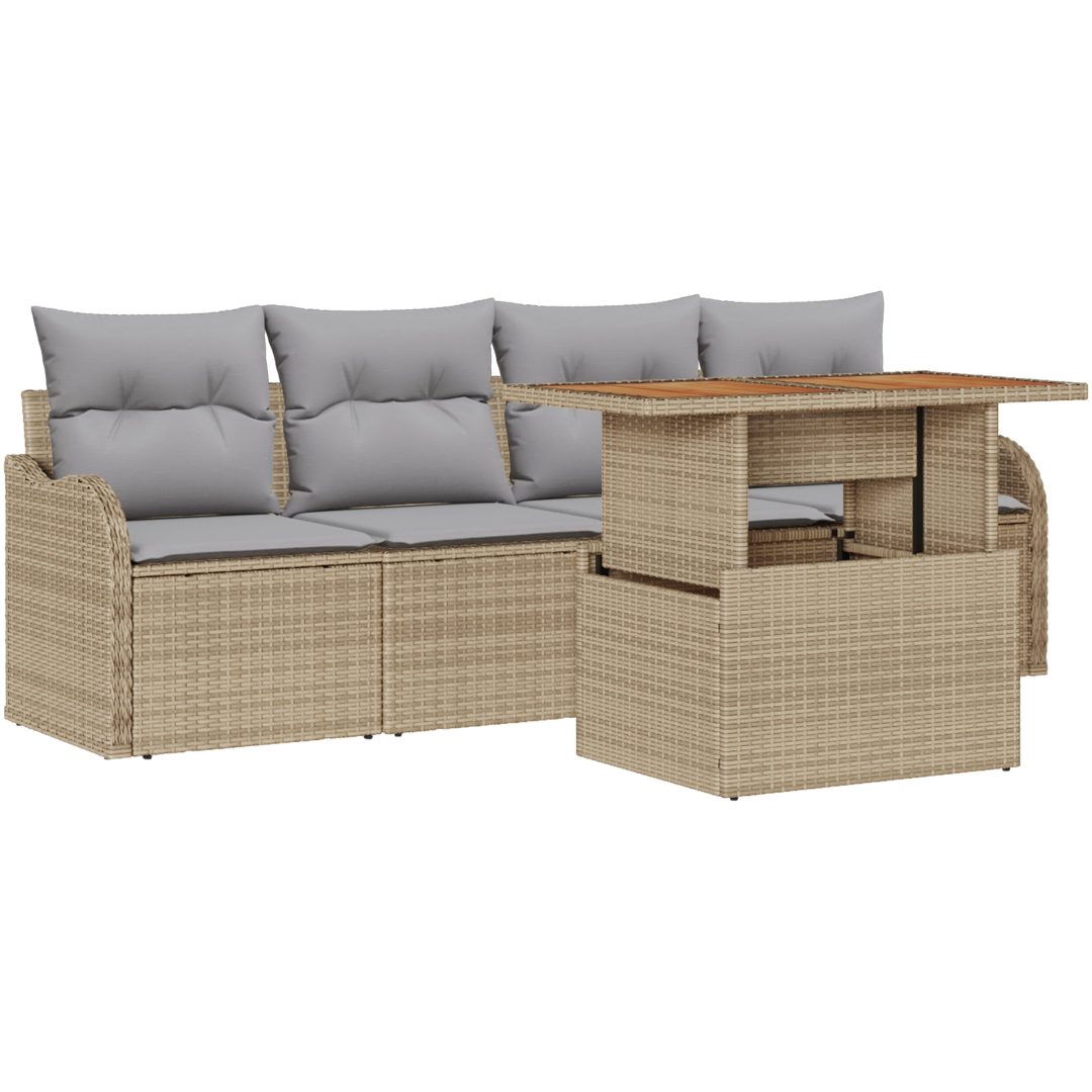 5 delat trädgårdsoff set med kuddar beige polyrotting akacia vidaXL Medium – bild 2