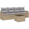 5-delat trädgårdsoff-set med kuddar beige polyrotting vidaXL 4 - Sits – miniatyr 2