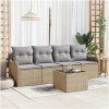 5-delat trädgårdsoff-set med kuddar beige polyrotting vidaXL 4 - Sits – miniatyr 1