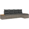 5-delat trädgårdsoff-set med kuddar grå poly rattan akacia vidaXL 294 x 117 x 69 cm – miniatyr 2