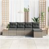 5-delat trädgårdsoff-set med kuddar grå poly rattan akacia vidaXL 294 x 117 x 69 cm – miniatyr 3