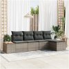 5-delat trädgårdsoff-set med kuddar grå poly rattan akacia vidaXL 294 x 117 x 69 cm – miniatyr 1