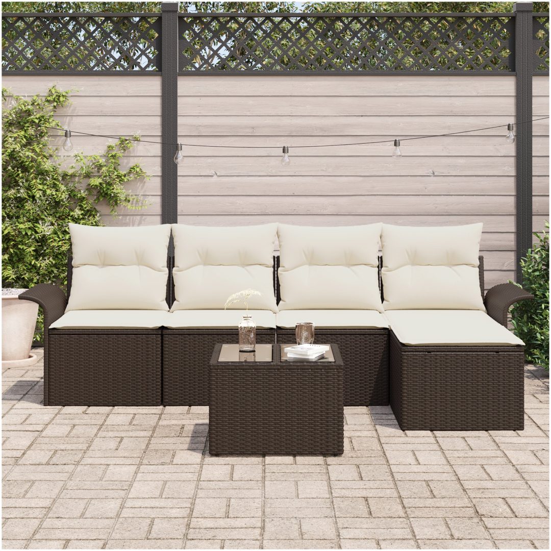 5-delat trädgårdsoff-set med kuddar grå poly rattan vidaXL 55 x 55 x 37 cm – bild 3