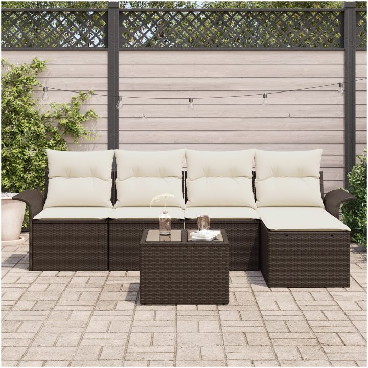 5-delat trädgårdsoff-set med kuddar grå poly rattan vidaXL 55 x 55 x 37 cm – bild 3