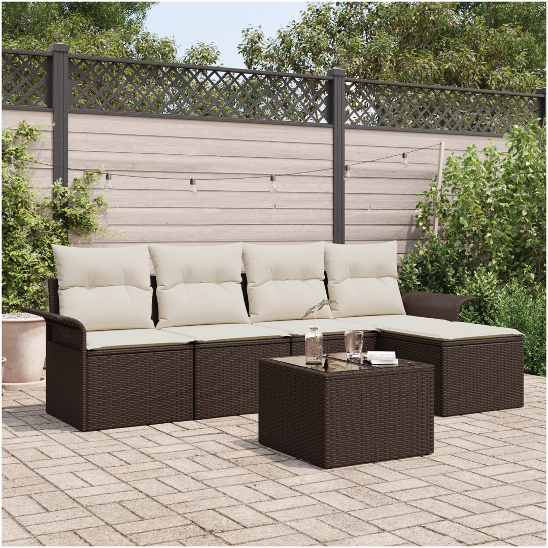 5-delat trädgårdsoff-set med kuddar grå poly rattan vidaXL 55 x 55 x 37 cm