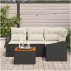 5-delat trädgårdsoff-set med kuddar i svart poly-rattan och akacia. vidaXL 55 x 55 x 37 cm – miniatyr 3