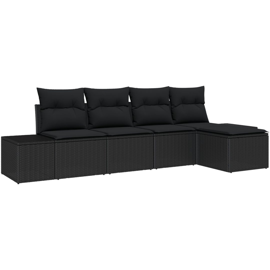 5-delat trädgårdsoff set med kuddar svart poly rattan vidaXL 294 x 117 x 85 cm – bild 2