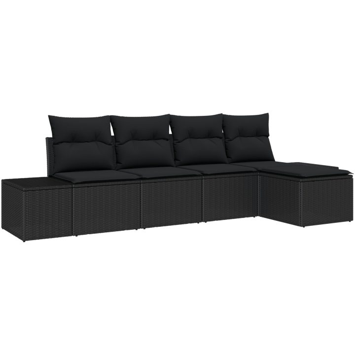 5-delat trädgårdsoff set med kuddar svart poly rattan vidaXL 294 x 117 x 85 cm – bild 2
