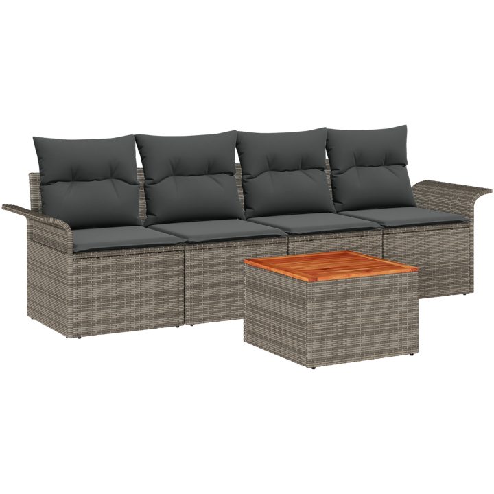 5-delat Trädgårdsoffa Set med Kuddar Grå Poly Rattan Acacia vidaXL 55 x 55 x 37 cm – bild 2