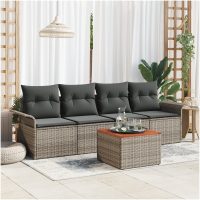 5-delat Trädgårdsoffa Set med Kuddar Grå Poly Rattan Acacia vidaXL