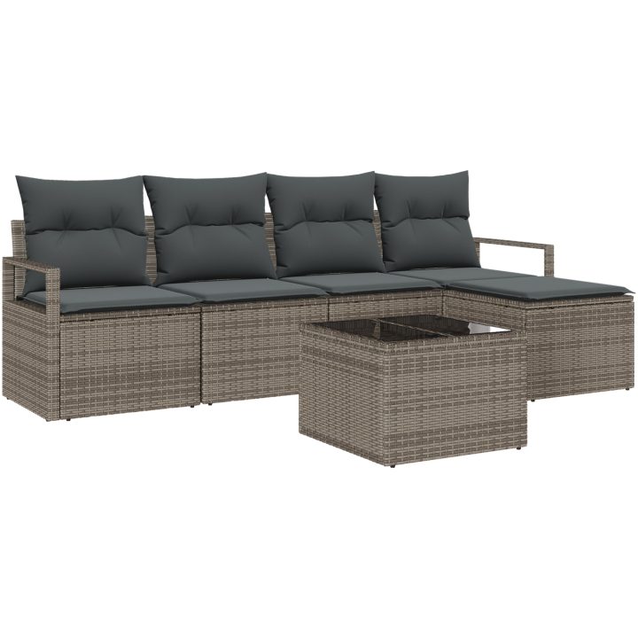 5 delat trädgårdsoffas med kuddar svart poly rattan vidaXL Stor – bild 2
