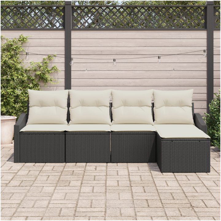5-delat trädgårdsoffaset med dynor Svart Polyrotting vidaXL 233 x 117 x 85 cm – bild 3