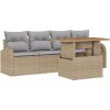 5-delat trädgårdsoffaset med kuddar beige poly rattan vidaXL Stor – miniatyr 2