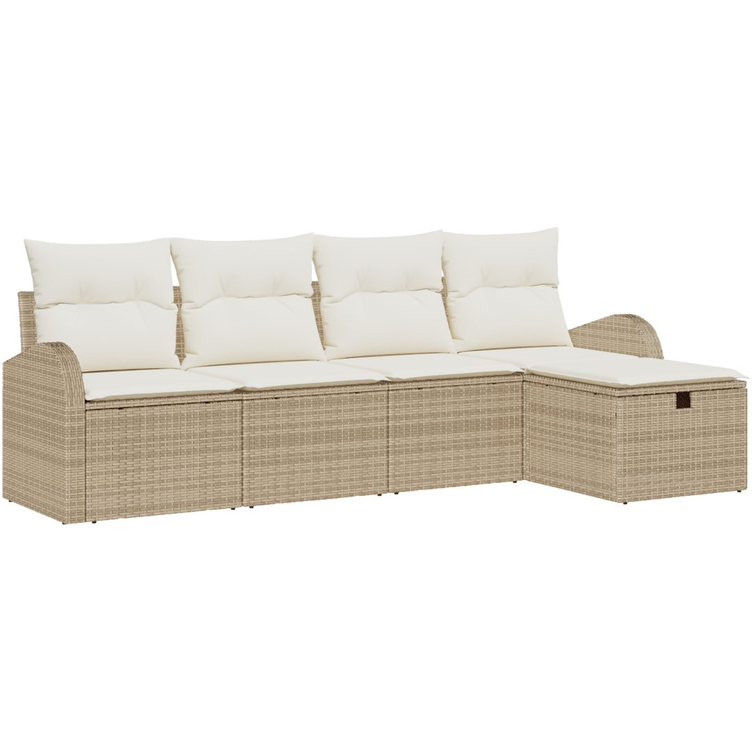 5-delat trädgårdsoffaset med kuddar Beige poly rotting vidaXL Stor – bild 2