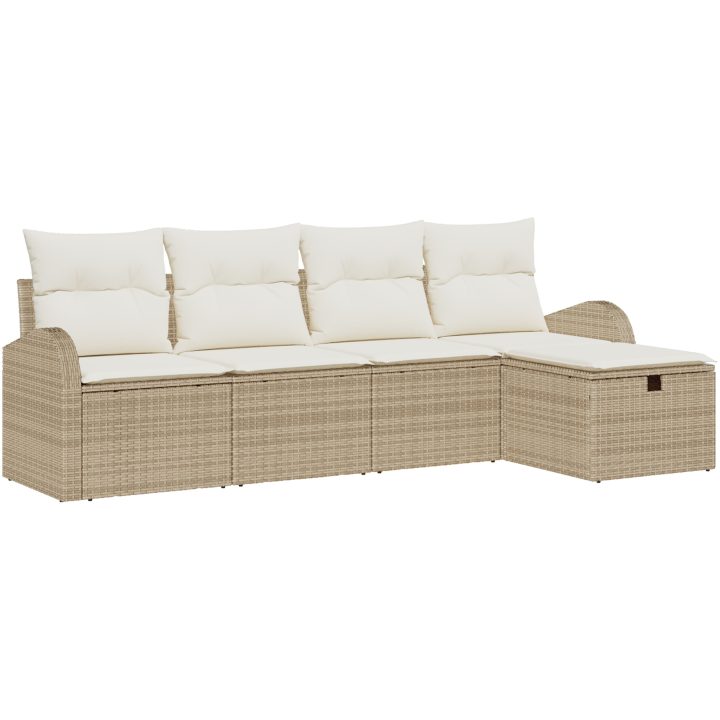 5-delat trädgårdsoffaset med kuddar Beige poly rotting vidaXL Stor – bild 2