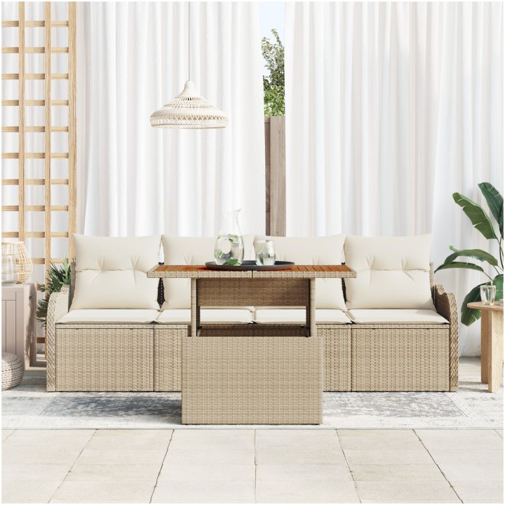 5-delat Trädgårdsoffaset med kuddar Beige Poly Rottning vidaXL Medium – bild 3