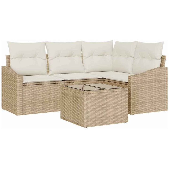 5-delat trädgårdsoffaset med kuddar brun polyrotning vidaXL 178.5 x 123.5 x 85 cm – bild 2