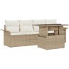5-delat trädgårdsoffaset med kuddar i beige poly konstrotting vidaXL Medel – miniatyr 2