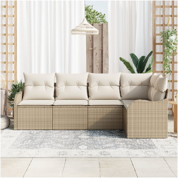 5-delat Trädgårdsoffaset med Kuddar i Beige Polyrotning vidaXL Stor – bild 3