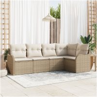 5-delat Trädgårdsoffaset med Kuddar i Beige Polyrotning vidaXL
