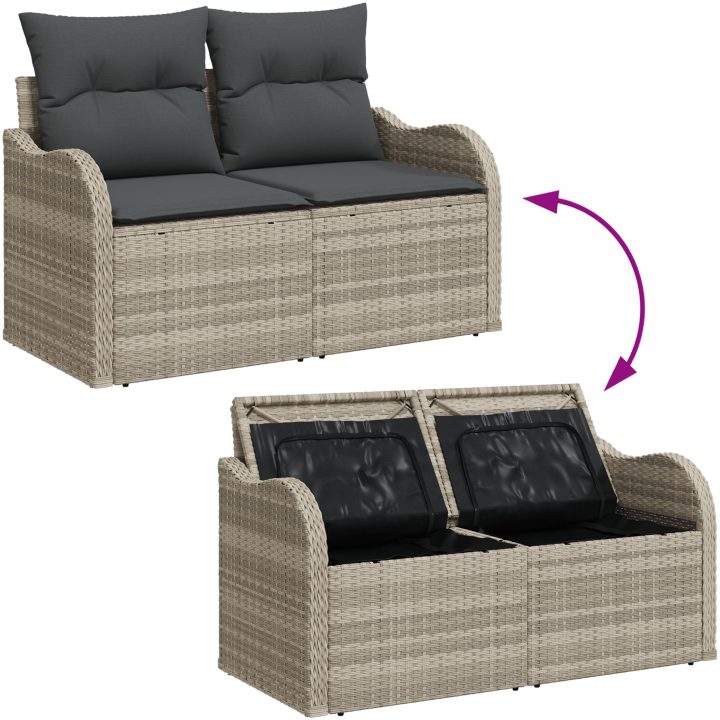 5-delat Trädgårdsoffaset med Kuddar Ljusgrå Poly Rattan vidaXL Medium – bild 9