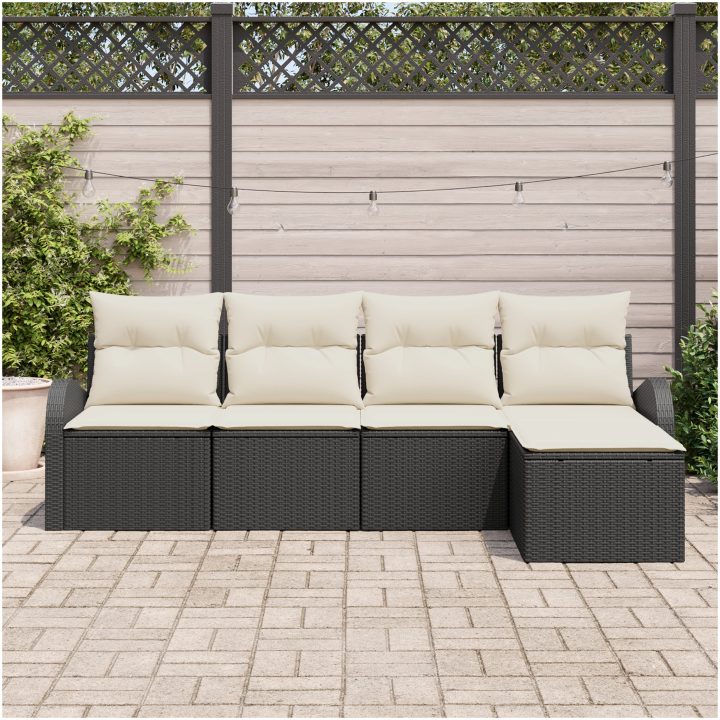 5-delat Trädgårdsoffaset med Kuddar Svart Poly Rattan vidaXL Stor – bild 3