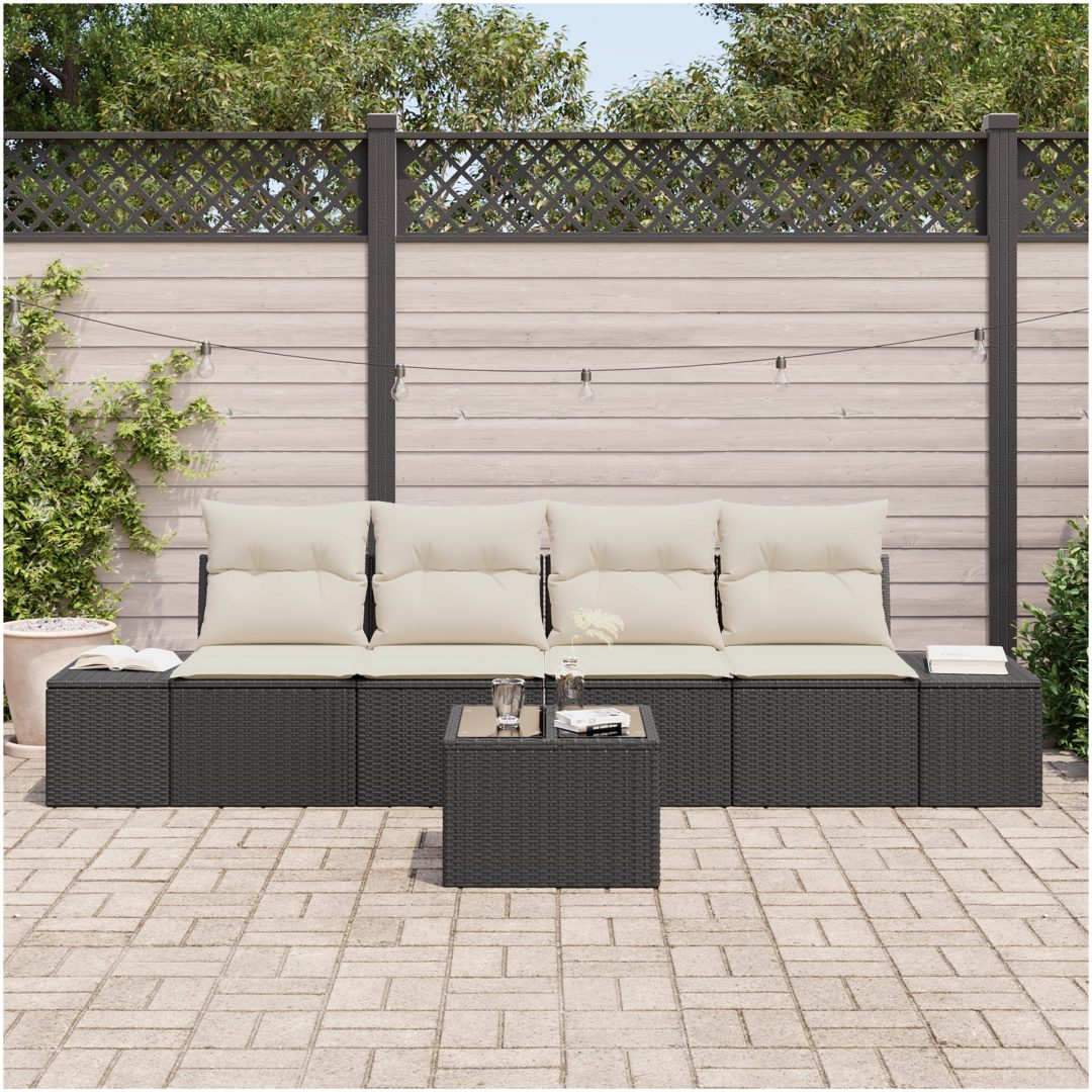 5-delat Trädgårdsoffaset med Kuddar Svart Polyrotting vidaXL 55 x 55 x 37 cm – bild 3