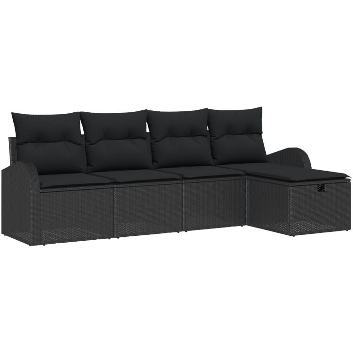5-delat trädgårdsoffaset med kuddar svarta poly rattan vidaXL 234 x 117 x 85 cm – bild 2