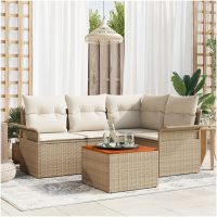 5-delat Trädgårdsoffasett med kuddar Beige Poly Rattan Akacia vidaXL