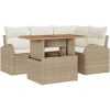 5-delat trädgårdsoffasett med kuddar Beige Poly Rattan vidaXL Standard – miniatyr 2
